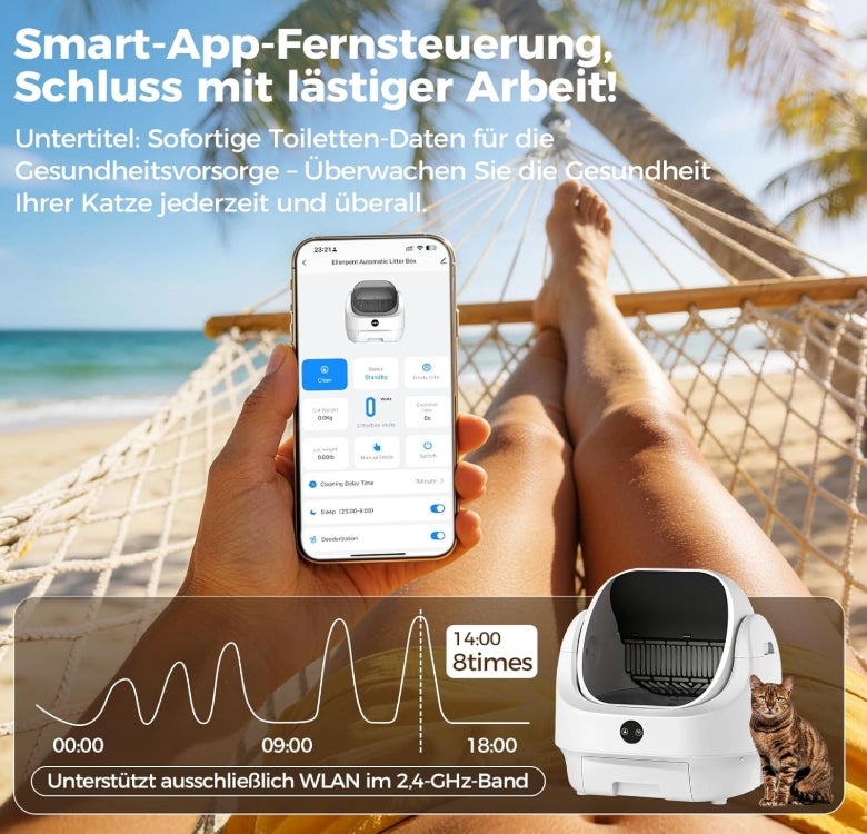 Katzenklo Selbstreinigend Offen, Ellenpent Elektrische Katzentoilette für Große Katzen mit Geruchskontrolle - App-Steuerung & Sensoren Katzenklo Automatische Reinigung 