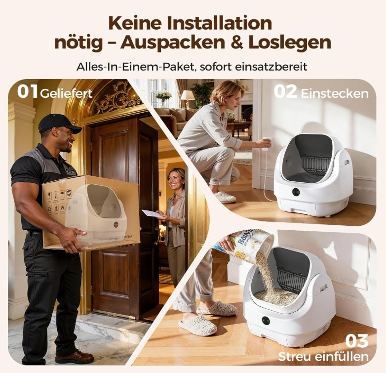 Katzenklo Selbstreinigend Offen, Ellenpent Elektrische Katzentoilette für Große Katzen mit Geruchskontrolle - App-Steuerung & Sensoren Katzenklo Automatische Reinigung 