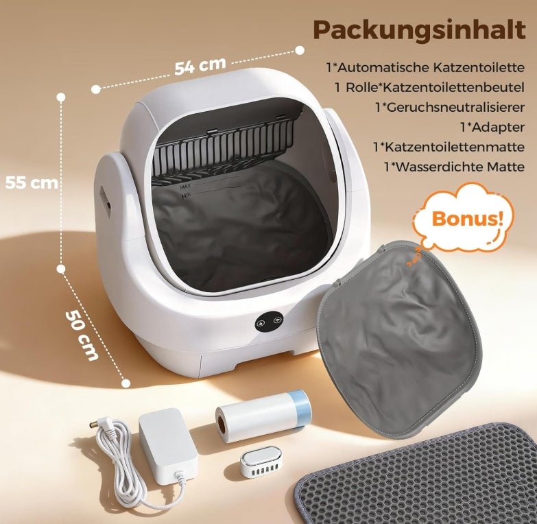 Katzenklo Selbstreinigend Offen, Ellenpent Elektrische Katzentoilette für Große Katzen mit Geruchskontrolle - App-Steuerung & Sensoren Katzenklo Automatische Reinigung 