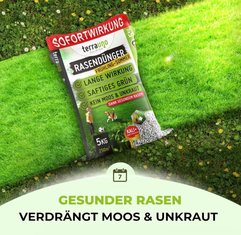 TerraUno Rasendünger Frühjahr/Sommer I Sofortwirkung für saftiges grün I 20 kg für 1000 m² I gesunder Rasen verdrängt Moos und Unkraut I NPK Dünger Rasen&nbsp;