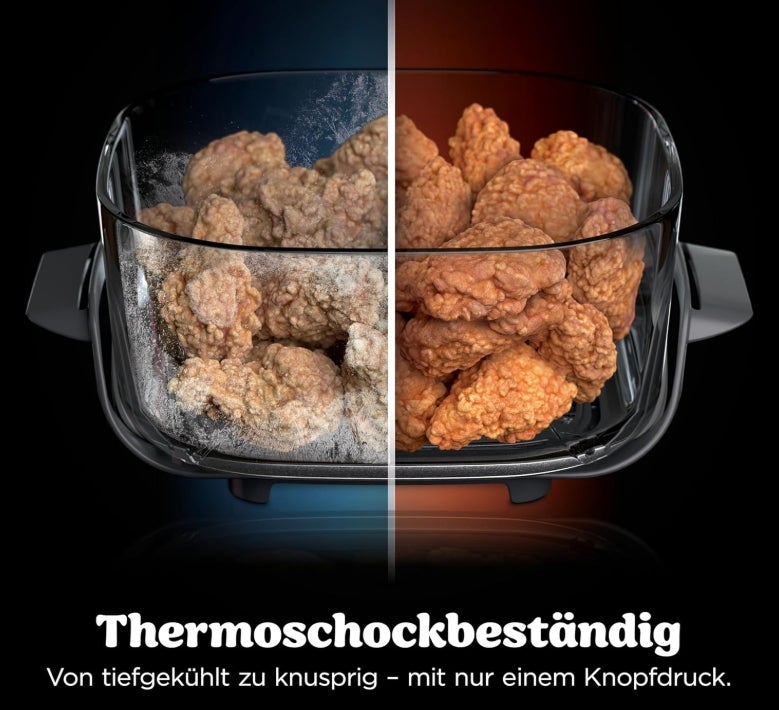 Ninja CRISPi tragbare Air fryer Heißluftfritteuse, 3,8 l, 4-in-1: Heißluftfrittieren, Braten, Warmhalten, Recrisp, kompakt, 6 Portionen, 2x herausnehmbare Glasbehälter & Deckel, 1700W, Grau FN101EUGY 