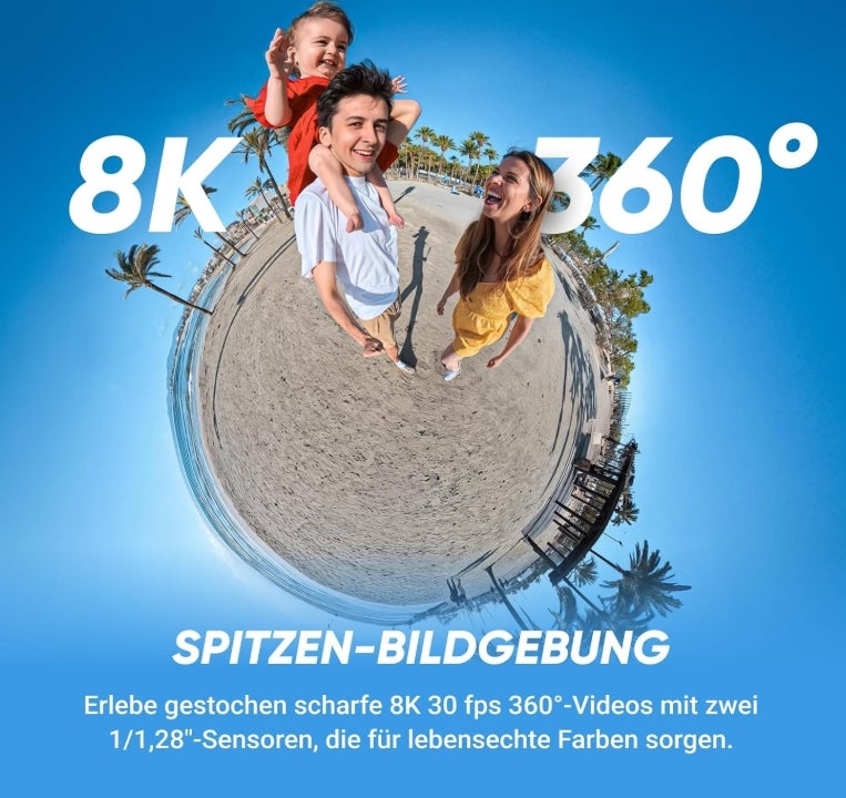 Insta360 X5 Must-Have-Bundle - wasserdichte 8K 360°-Kamera, Führend bei wenig Licht, Unsichtbarer Selfie-Stick-Effekt, robuste & auswechselbare Linsen, 3 h Akku, Integr. Windschutz, Stabilisierung