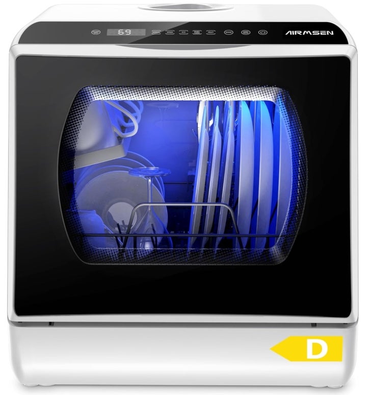 AIRMSEN Tischgeschirrspüler, Mini Geschirrspüler mit 5+1 Programme & 5L Wassertank, 2 Wege Wasserversorgung, Touch Control & LED-Display, Geeignet für Hausküchen, Wohnungen, Schlafsäle, Weiß & Schwarz [Energieklasse D] 