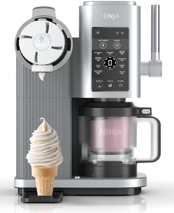 Ninja CREAMi Scoop & Swirl Eismaschine mit 2 Behältern, 13 Funktionen, für Eiscreme, Softeis, Gelato, Sorbet, Milchshakes und mehr, mit Mix-In-Funktion, Platinsilber, NC701EU 