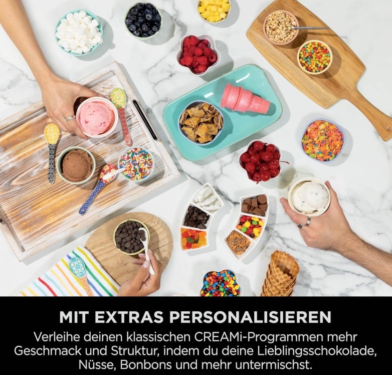Ninja CREAMi Scoop & Swirl Eismaschine mit 2 Behältern, 13 Funktionen, für Eiscreme, Softeis, Gelato, Sorbet, Milchshakes und mehr, mit Mix-In-Funktion, Platinsilber, NC701EU 