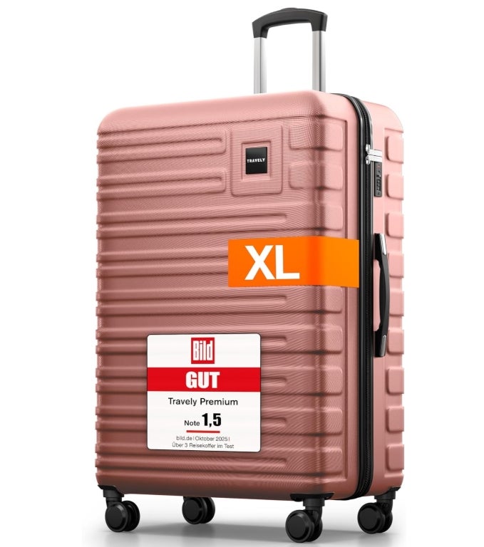 Travely Polycarbonat Koffer Groß 77cm XL - 100L Innenvolumen - 158cm Gurtmaß 