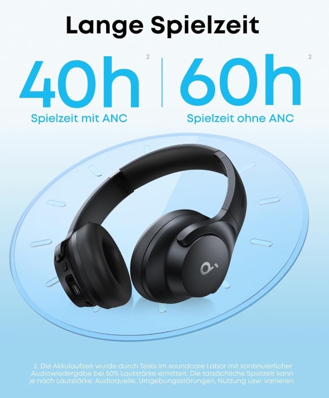 soundcore by Anker Q20i kabelloser Bluetooth Over-Ear-Kopfhörer mit Hybrid Active Noise Cancelling, 40h Spielzeit im ANC-Modus, Hi-Res Audio, tiefer Bass, Personalisierung per App(Schwarz) 