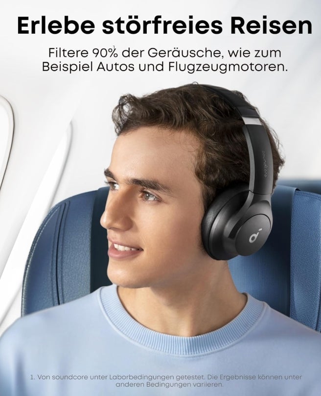 soundcore by Anker Q20i kabelloser Bluetooth Over-Ear-Kopfhörer mit Hybrid Active Noise Cancelling, 40h Spielzeit im ANC-Modus, Hi-Res Audio, tiefer Bass, Personalisierung per App(Schwarz) 