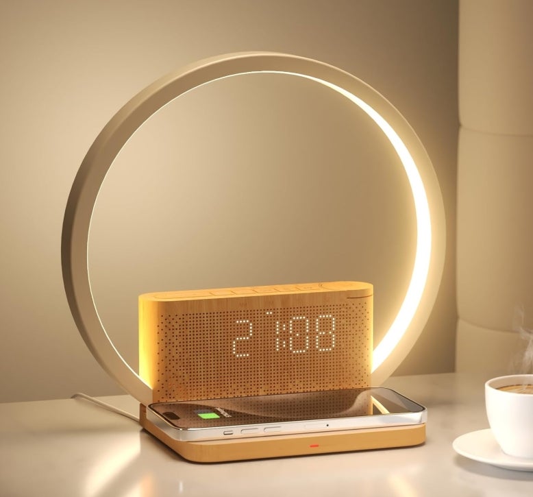 Tageslichtwecker,Nachttischlampe mit Ladefunktion, 3-Stufen Touch Dimmer Tischlampe&nbsp;