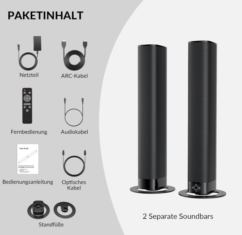 GarageRock Soundbar für TV Geräte, Teilbare 2-in-1 Set of TV Soundbar 
