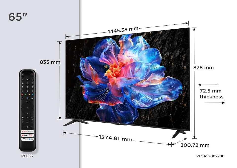TCL 65V6C 65 Zoll Direct LED TV, 4K HDR Fernseher, Smart TV mithilfe von Google TV (Dolby Audio, Motion Clarity, Kompatibel mit Google Assistant & Alexa) https://amzn.to/45KR8pL
