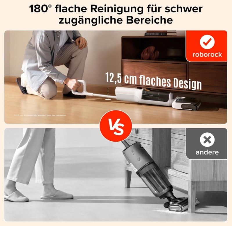 Roborock F25 GT Nass Trockensauger, 180° Lay-Flat Saugwischer, 90°C Hochtemperatur Selbstreinigung, 20.000 Pa Akku Staubsauger mit Wischfunktion, Wischsauger Kabellos Anti-Tangle für HarteBoden 