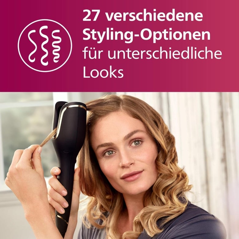 Philips automatischer Lockenstab 8000 Series, Lockenwickler/Curler, 27 verschiedene Stylingoptionen, Schwarz, Modell BHB876/00 
