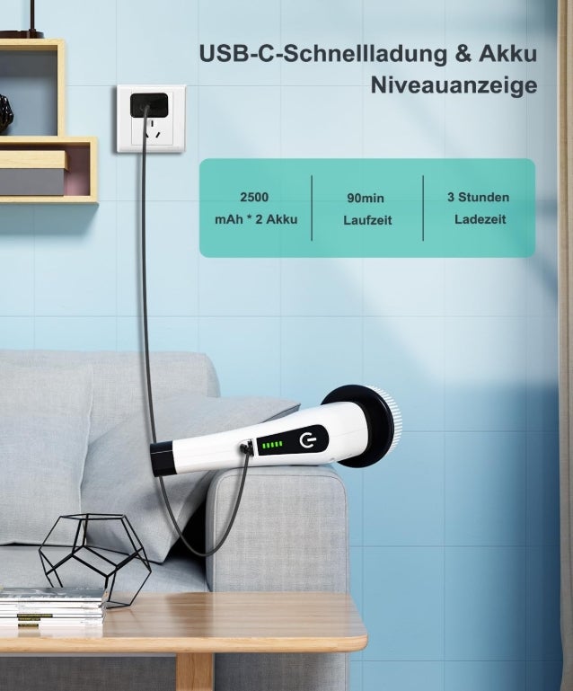 Elektrische Reinigungsbürste,Electric Spin Scrubber schnurlos mit 8 austauschbaren Bohrbürstenköpfen, Wanne und Bodenfliese mopSet mit 137cm verstellbarem Griff für Bad Küche Auto Fußboden (Weiß) 
