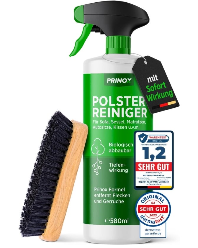 PRINOX Profi Polsterreiniger 500ml für Sofa, Auto, Sessel & Couch inkl. Bürste - Textilreiniger Konzentrat & Autositz Reiniger für alle Polstermöbel - Fleckenentferner Sofa aus Deutschland 