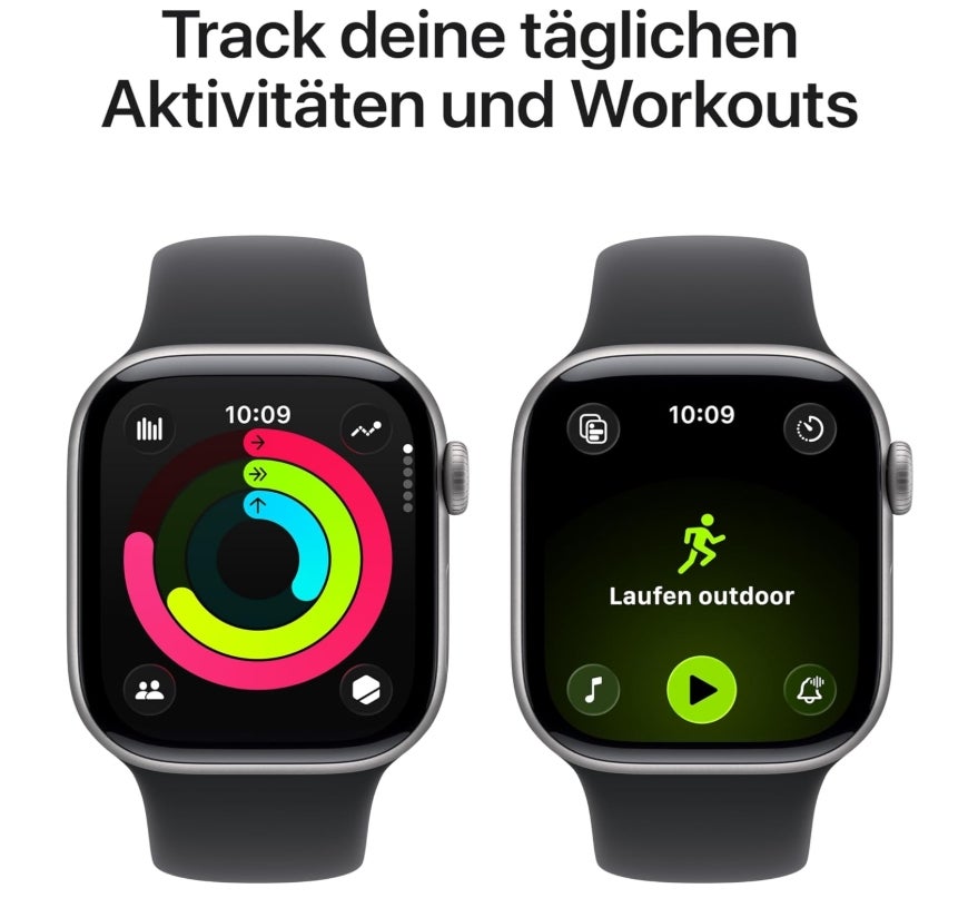 Apple Watch Series 11 GPS 42 mm Smartwatch mit Aluminiumgehäuse in Space Grau und Sportarmband in Schwarz (M/L). Schlafindex, Fitnesstracker, Gesundheitstracking, Always-On Display, Wasserschutz 