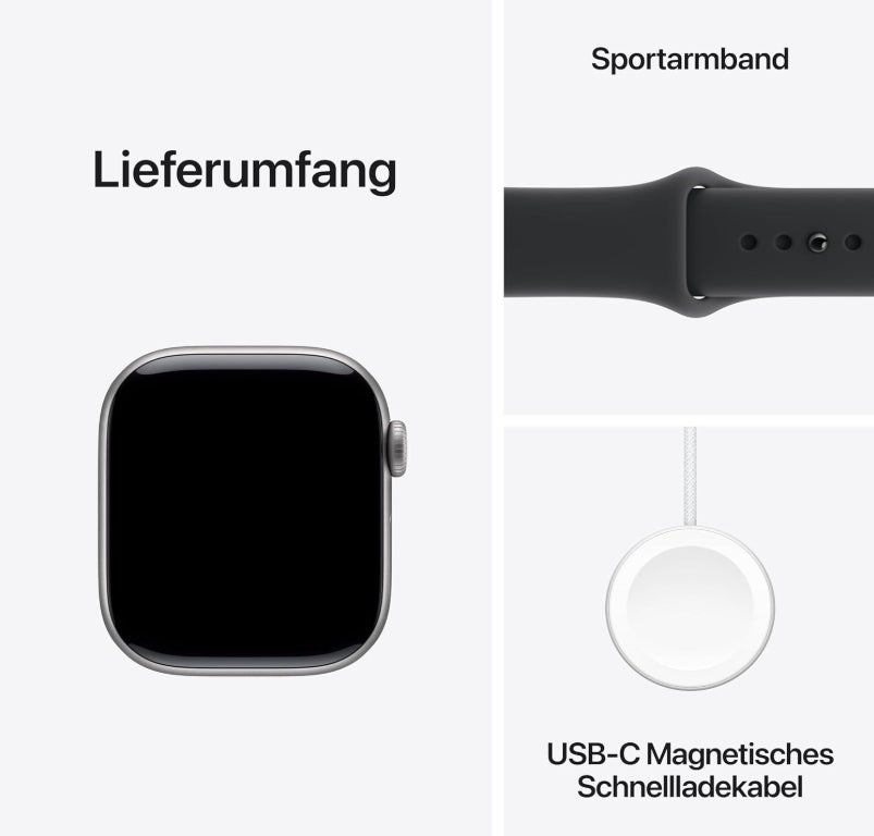 Apple Watch Series 11 GPS 42 mm Smartwatch mit Aluminiumgehäuse in Space Grau und Sportarmband in Schwarz (M/L). Schlafindex, Fitnesstracker, Gesundheitstracking, Always-On Display, Wasserschutz 