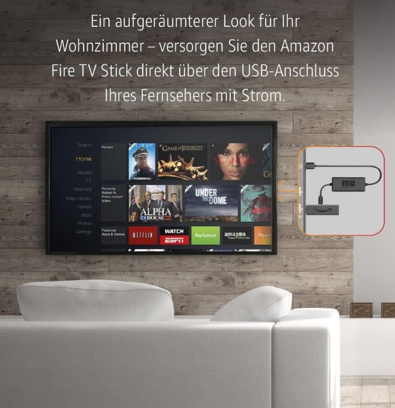 Amazon Fire TV Stick HD + Mission USB Stromkabel - Ladekabel - Power Kabel für Amazon Fire TV (Keine separate Steckdose mehr notwendig) 