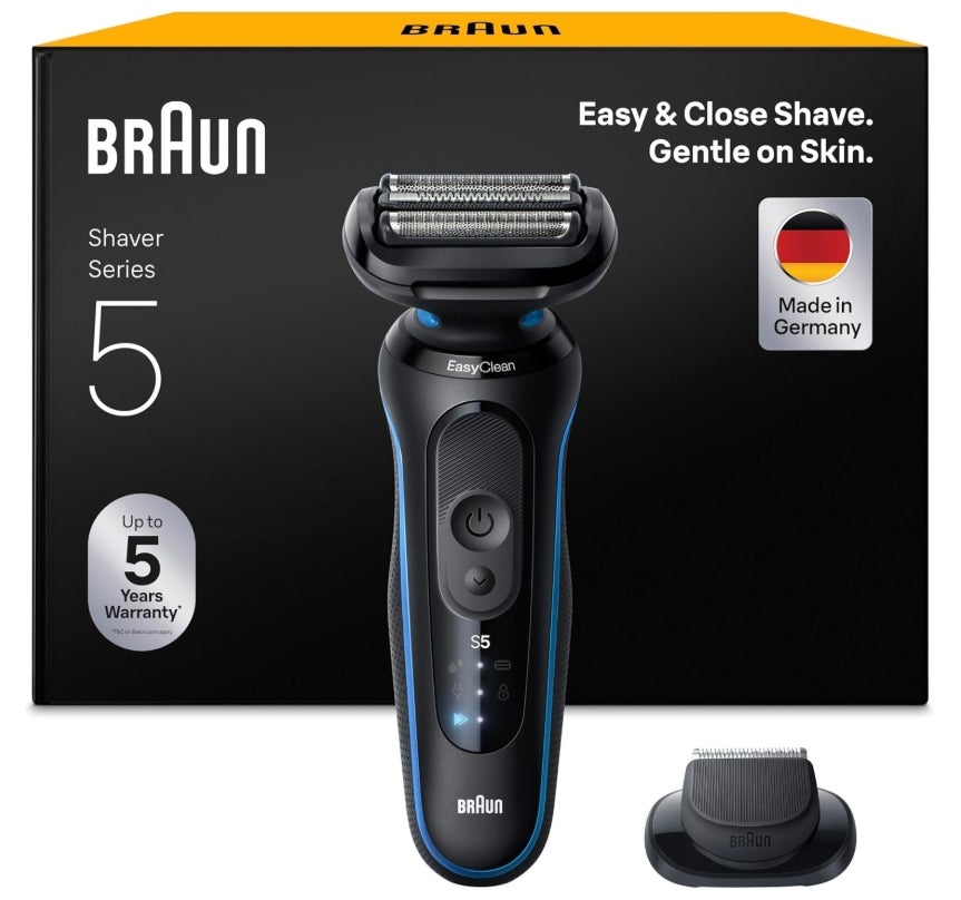 Braun Series 5 Rasierer Herren Elektrisch, Elektrorasierer, 50 Min. Akku, Rasierapparat, Präzisionstrimmer-Aufsatz, Kabelloser Nass- und Trockenrasierer, Wasserdicht, Made in Germany, 52-B1200si, Blau 