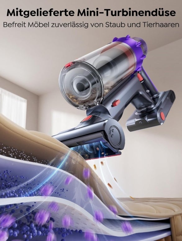 SMOTURE Akku Staubsauger 50.000 Pa 65 Min Laufzeit mit Mini-Turbinendüse, Anti-Tangle-Staubsauger Kabellos mit Touchscreen & Automodus für Tierhaare/Teppiche/Hartböden/Auto, VAC02–Verbesserte Version 