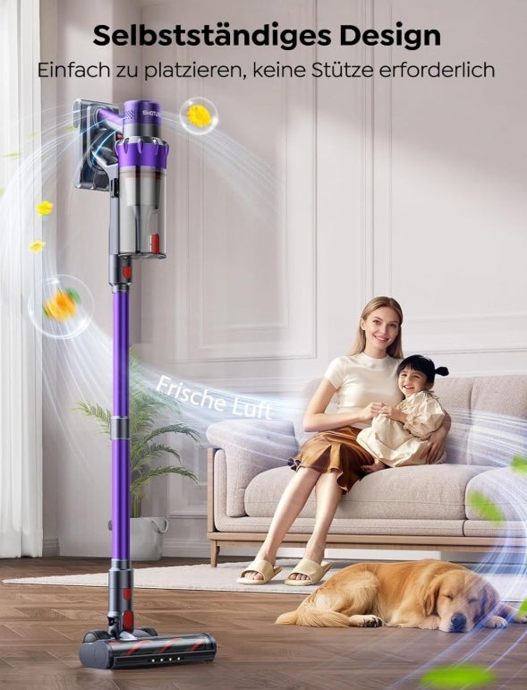 SMOTURE Akku Staubsauger 50.000 Pa 65 Min Laufzeit mit Mini-Turbinendüse, Anti-Tangle-Staubsauger Kabellos mit Touchscreen & Automodus für Tierhaare/Teppiche/Hartböden/Auto, VAC02–Verbesserte Version 