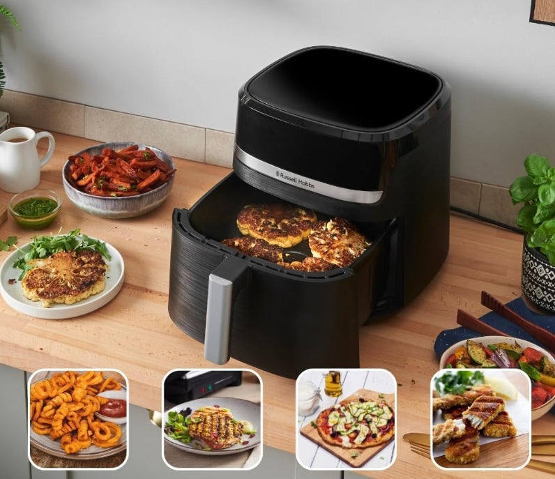 Russell Hobbs Heißluftfritteuse XXL 8,3L Rapid AirFryer [kompaktes Gehäuse, sehr leise, Pizza Ø 26cm] SatisFry (9 Programme, spülmaschinenfest, Fritteuse ohne Öl, TouchScreen,Grillen,Backen) 27632-56 