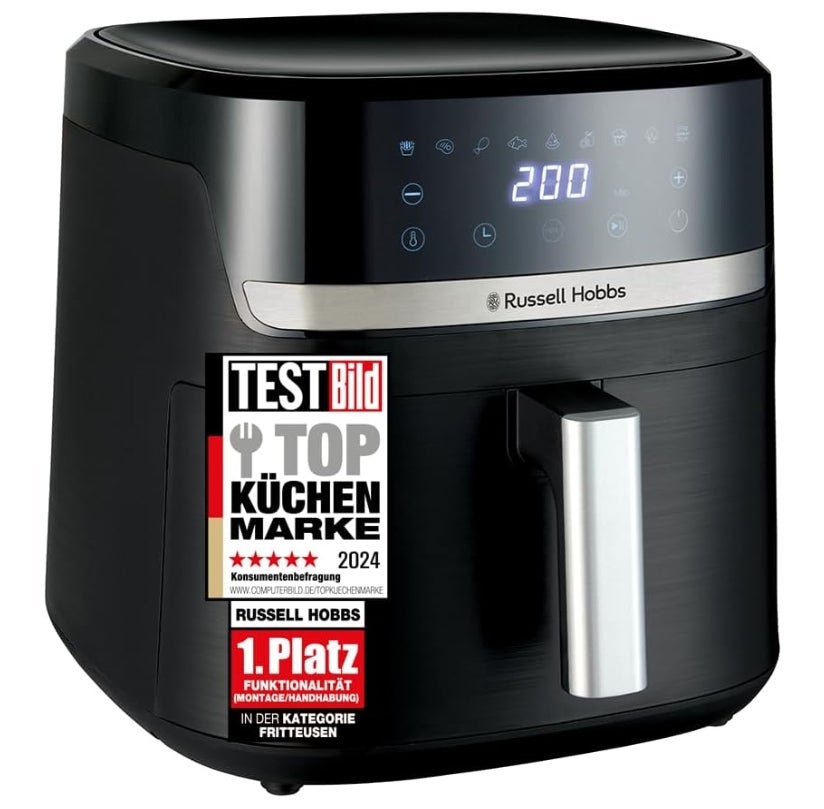 Russell Hobbs Heißluftfritteuse XXL 8,3L Rapid AirFryer [kompaktes Gehäuse, sehr leise, Pizza Ø 26cm] SatisFry (9 Programme, spülmaschinenfest, Fritteuse ohne Öl, TouchScreen,Grillen,Backen) 27632-56 