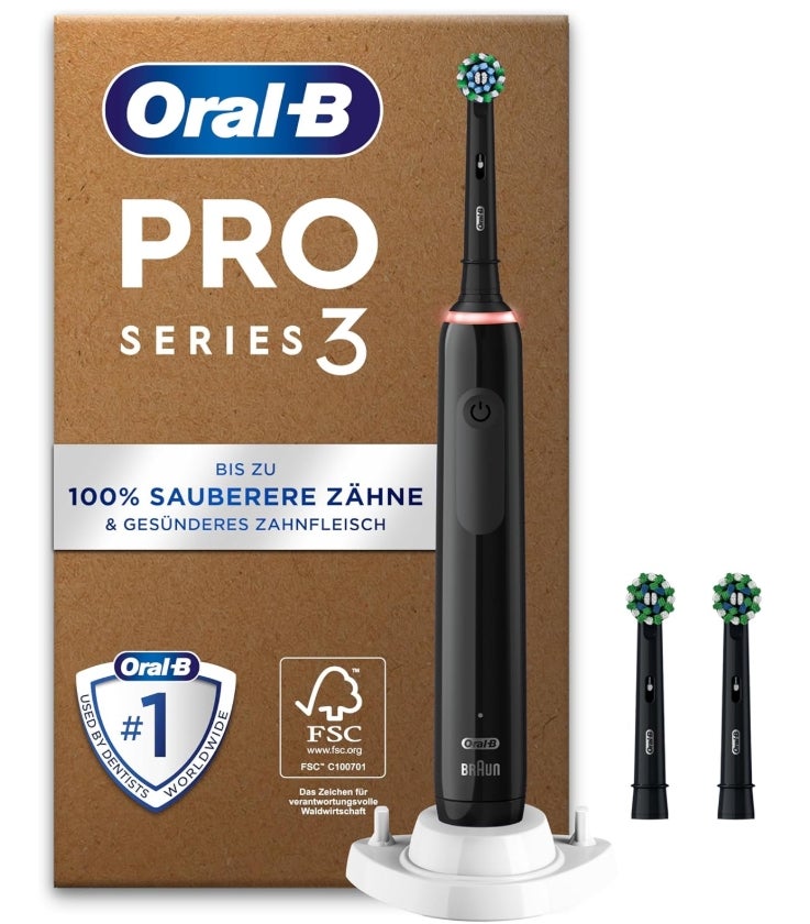 Oral-B Pro Series 3 Elektrische Zahnbürste — Electric Toothbrush, Inkl. 3 Aufsteckbürsten — 3 Putzmodi, Zahnbürste Elektrisch, Designed by Braun, Schwarz 