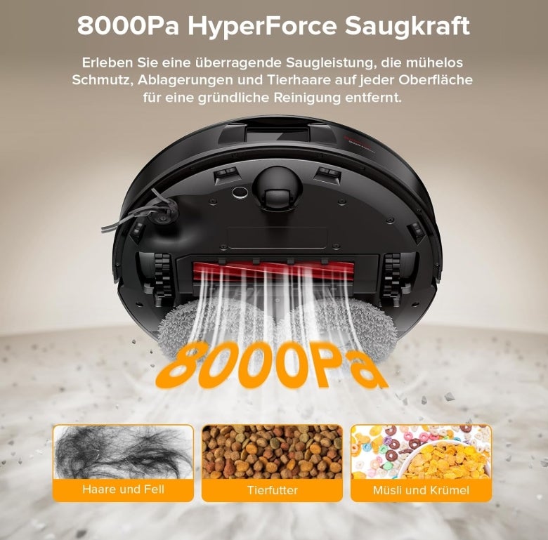 Roborock Qrevo Serie Saugroboter mit Wischfunktion&Hebarem Wischmopp, 8000Pa Saugkraft(verbessert von Qrevo S), Anti-Verfilzungs-Seitenbürste, Hindernisvermeidung, All-in-One Dock, Schwarz(QV 35A) 