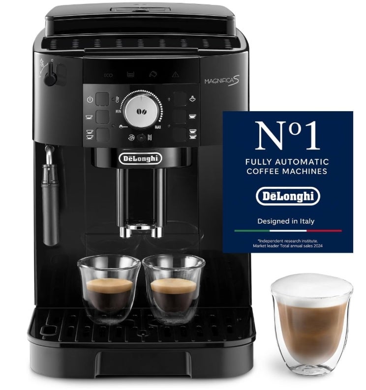 De’Longhi Magnifica S - Perfetto Kaffeevollautomat mit klassischem Milchaufschäumer, Espresso- und Cappuccino Kaffeemaschine, Bedienfeld mit Tasten, Schwarz 