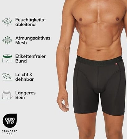 DANISH ENDURANCE 3er Pack Sport Boxershorts Herren, Funktionsunterwäsche, Sportunterwäsche, Elastisch, Geruchsneutral & Atmungsaktiv, Mit regulärem oder langem Bein 