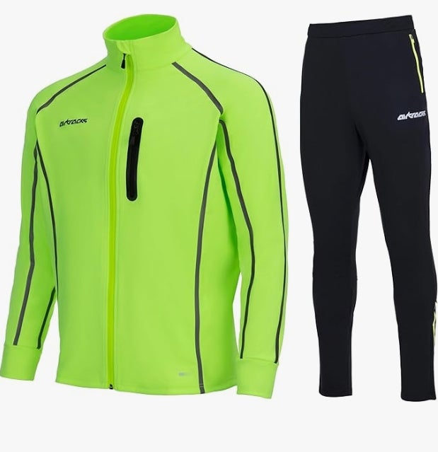 Airtracks Herren Winter Laufset Pro Team: Laufjacke Air Tech II + Thermo Laufhose Lang (Laufset, 2-TLG) - Wasserdicht - Winddicht -Atmungaktiv - Reflektoren 