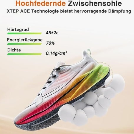 XTEP Professionelle 2000km Herren-Laufschuhe für Prüfungstraining,Hohe Dämpfung Starke Rückstoßfähigkeit Sneaker, rutschfeste und strapazierfähige Sportschuhe, ideal für Langstreckenläufe ab 10 km 