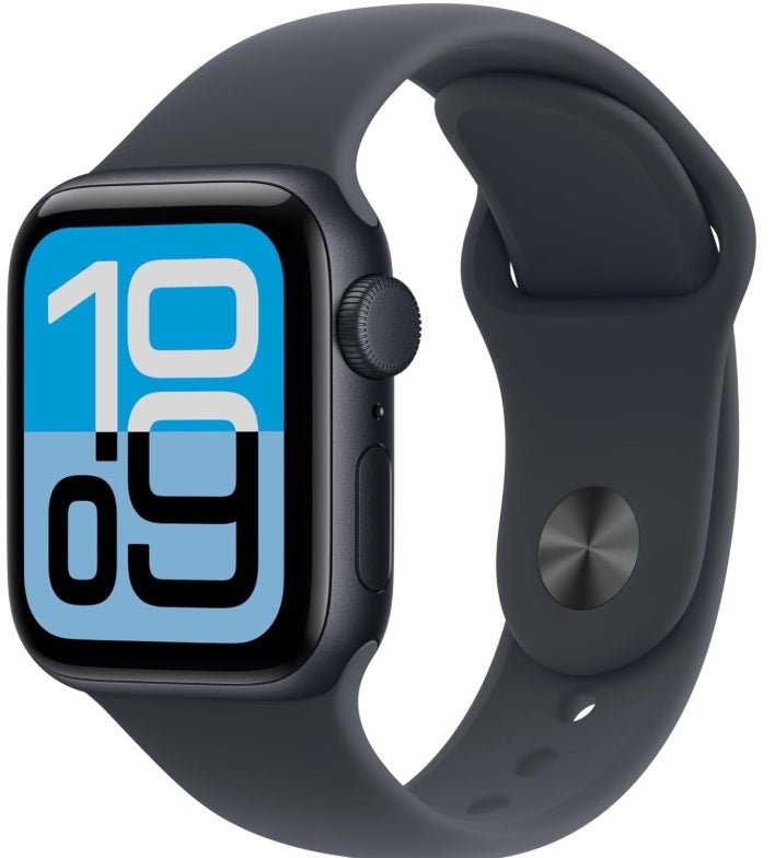 Apple Watch SE 3 GPS 40 mm Smartwatch mit Aluminiumgehäuse in Mitternacht und Sportarmband in Mitternacht (S/M). Fitness‑ und Schlaftracker, Herzfrequenzmesser, Always-On Display, Wasserschutz 