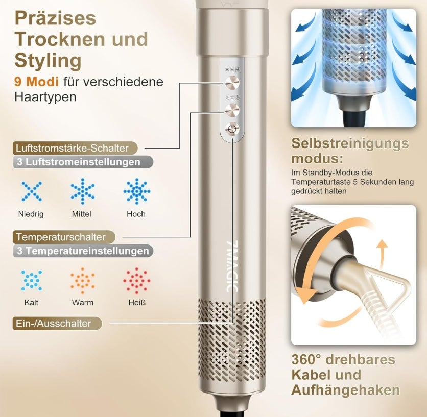 7MAGIC 6 in 1 Airstyler, Hairstyler, Lockenstab Auto-Wrap