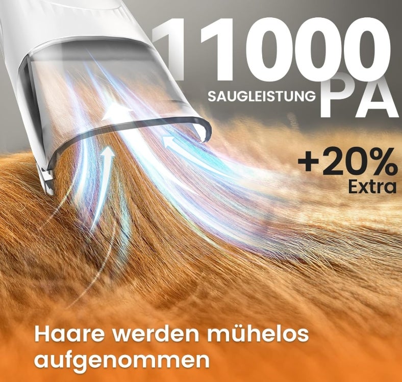 oneisall Hundeschermaschine mit Staubsauger, Super Saugkraft mit 12000 Pa Saugt 99.99% der Tierhaare, Leise Schermaschine Hund Katze Hundehaarschneidemaschine mit 7 Pflegewerkzeugen 
