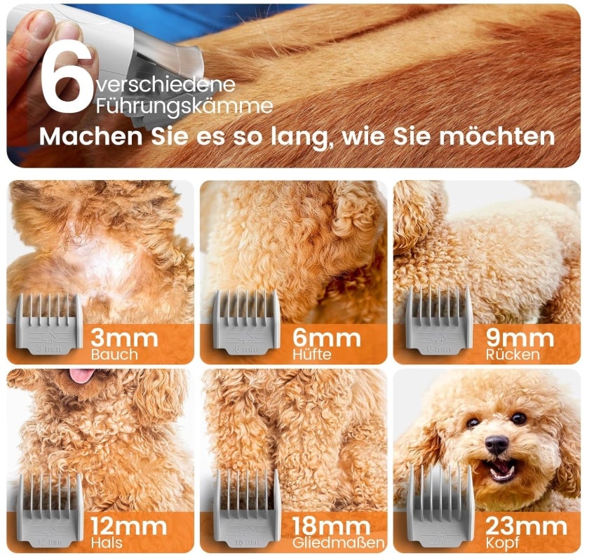 oneisall Hundeschermaschine mit Staubsauger, Super Saugkraft mit 12000 Pa Saugt 99.99% der Tierhaare, Leise Schermaschine Hund Katze Hundehaarschneidemaschine mit 7 Pflegewerkzeugen 