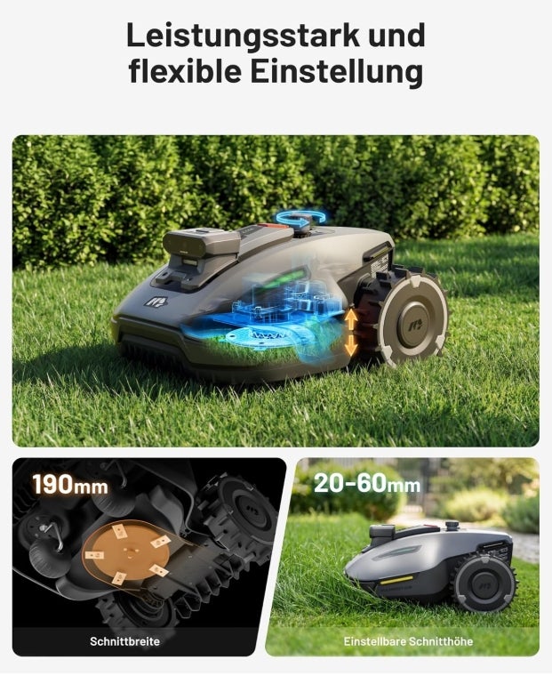 MAMMOTION YUKA mini 2 500 Mähroboter ohne Begrenzungskabel mit Garage, Empf. 500 m², Kein RTK, Kein Signalabbruch, KI TrueVision-Navigation, Auto-Mehrzonen-Kartierung, DropMow, 45% Steigung,4.5Ah-Akku 