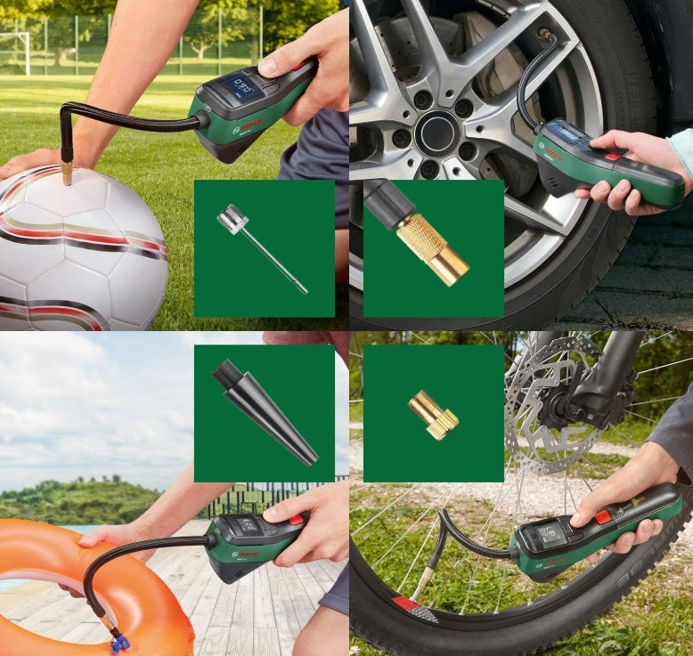 Bosch elektrische Fahrradpumpe/Luftpumpe/Mini Kompressor EasyPump (3,0 Ah Akku, 3,6 Volt, Autostop-Funktion, 150 PSI, 10,3 bar, LED, über USB-C® wiederaufladbar, im Karton) 