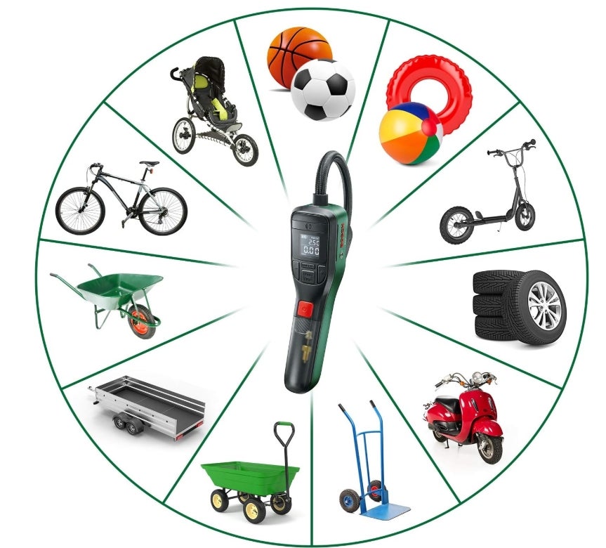 Bosch elektrische Fahrradpumpe/Luftpumpe/Mini Kompressor EasyPump (3,0 Ah Akku, 3,6 Volt, Autostop-Funktion, 150 PSI, 10,3 bar, LED, über USB-C® wiederaufladbar, im Karton) 