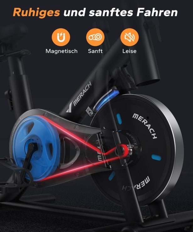 MERACH Heimtrainer Fahrrad mit Verstellbarem Widerstand, Leises Hometrainer Fahrrad mit Verbessertem LED-Monitor, Tablet-Halter, Indoor Cycling Bike für Kardiotraining zu Hause, Eigener App, Bis 136KG 