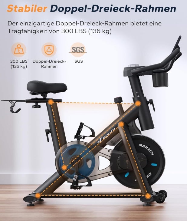MERACH Heimtrainer Fahrrad mit Verstellbarem Widerstand, Leises Hometrainer Fahrrad mit Verbessertem LED-Monitor, Tablet-Halter, Indoor Cycling Bike für Kardiotraining zu Hause, Eigener App, Bis 136KG 