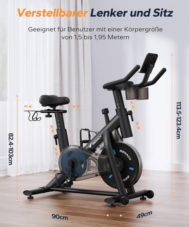 MERACH Heimtrainer Fahrrad mit Verstellbarem Widerstand, Leises Hometrainer Fahrrad mit Verbessertem LED-Monitor, Tablet-Halter, Indoor Cycling Bike für Kardiotraining zu Hause, Eigener App, Bis 136KG 
