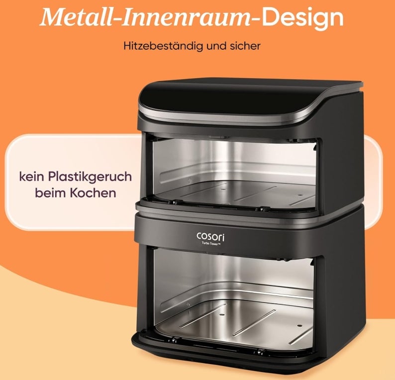 COSORI Airfryer, Heißluftfritteuse 2 Kammern, 10,8 L Heissluftfritteuse, Innovative Mehrfach-Luftgeschwindigkeit, Spart 41 Prozent Platz, Inklusive Rezeptbuch und Edelstahl-Rost, Silbergrau 