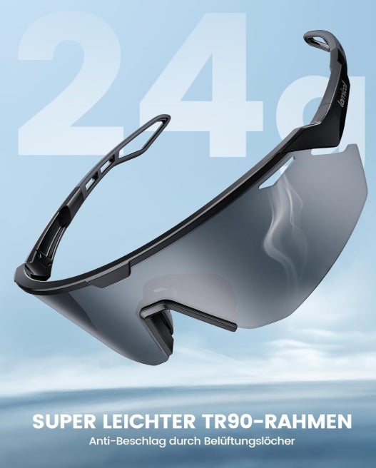 Lamicall Schnelle Brille Herren, Fahrradbrille Damen - [24g TR-90 Super Leicht] Polarisiert Sportbrille Laufbrille mit Verstellbaren Nasenpad & Bügel, UV400 Sonnenbrille Sport für Fahrrad/Ebike/Laufen 