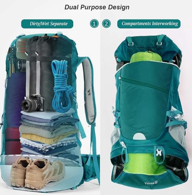 HOMIEE Wanderrucksack 50L, Herren Damen Wasserdichter Trekkingrucksack Reiserucksack Outdoor Wandern Rucksack Mit Regenabdeckung, Backpacker Rucksack Für Wandern, Bergsteigen, Camping, Reisen Sport