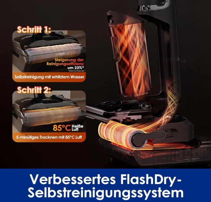 Tineco Floor ONE S7 Stretch Ultra Nass Trockensauger, 180° Lay-Flat Nasssauger, 85°C 5 Min Flashdry-Selbstreinige, 50 Min Laufzeit, DualBlock Anti-Tangle, Beide Kantenreinigen, Reinigen unter Möbeln 