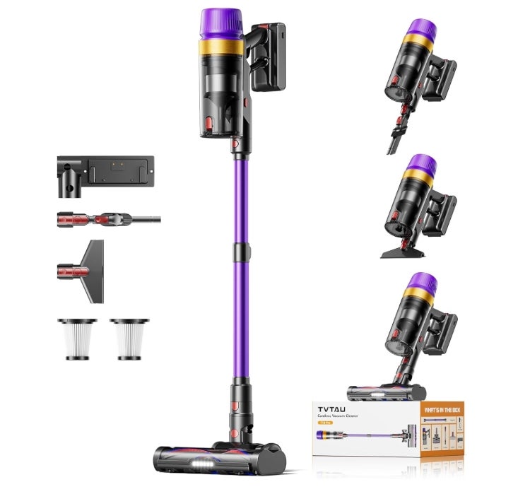 Akku Staubsauger Kabellos für Tierhaare, 1,8L mit Display, 55000Pa/620W/75Min Akkusauger, Selbststehender Stielstaubsauger mit Anti-Tangle-Bürste & Wandladestation, für Teppiche/Hartböden/Auto 