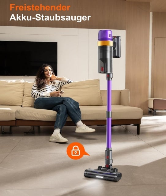 Akku Staubsauger Kabellos für Tierhaare, 1,8L mit Display, 55000Pa/620W/75Min Akkusauger, Selbststehender Stielstaubsauger mit Anti-Tangle-Bürste & Wandladestation, für Teppiche/Hartböden/Auto 