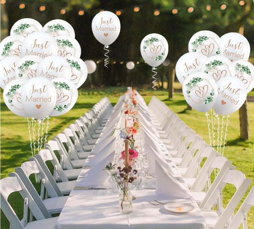 30 Stück Luftballons Hochzeit, 12 Zoll Ballons Hochzeit Deko, Just Married Ballon, Herzen Eukalyptus Hochzeitsballons Weiß für Just Married Deko Standesamt Deko Heiratsantrag, Verlobung 